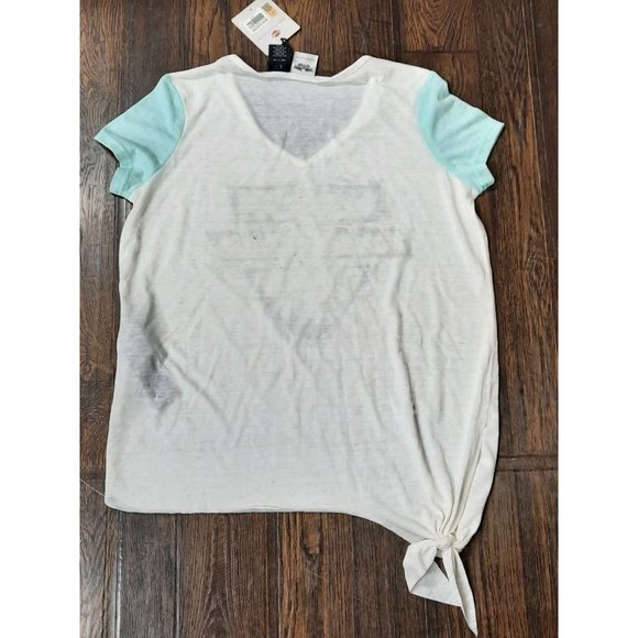 Harley-Davidson Women's Aquamarine Cream Two Tone Tie Up Size L T-Shirt. READ! - Picture 6 of 12